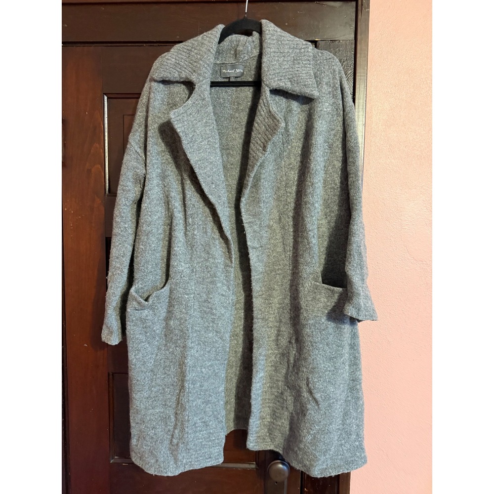 Michael Stars Gray Wool Blend Open Front Longline Cardigan Sweater SYK54 Medium